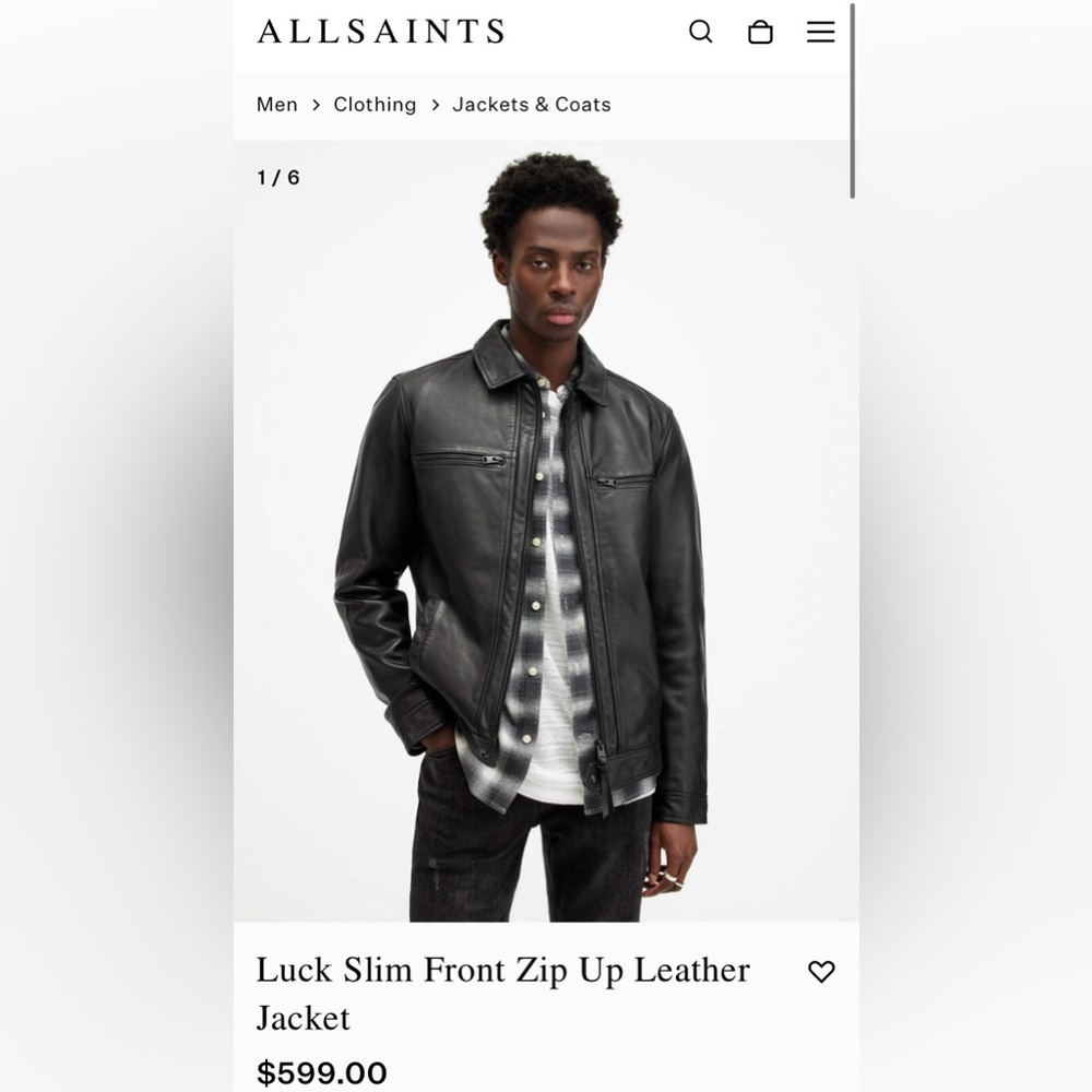 ALL SAINTS: Luck Slim Front Zip Up Leather Jacket